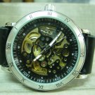 Men Women Bracelet Leather Wrap Wrist Cuff Watch Skeleton Mechanical Army watch