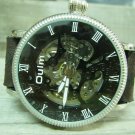 Men Women Bracelet Leather Wrap Wrist Cuff Watch Skeleton Mechanical Army watch