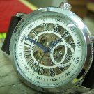 Men Women Bracelet Leather Wrap Wrist Cuff Watch Skeleton Mechanical Army watch