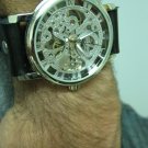 Men Women Bracelet Leather Wrap Wrist Cuff Watch Skeleton Mechanical Army watch