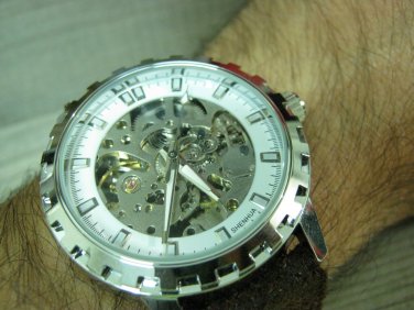 Men Women Bracelet Leather Wrap Wrist Cuff Watch Skeleton Mechanical Army watch