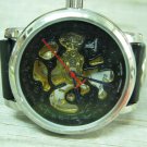 Men Women Bracelet Leather Wrap Wrist Cuff Watch Skeleton Mechanical Army watch