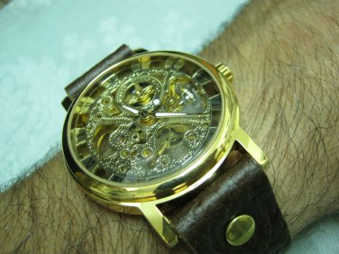 Men Women Bracelet Leather Wrap Wrist Cuff Watch Skeleton Mechanical Army watch