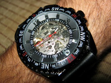 Men Women Bracelet Leather Wrap Wrist Cuff Watch Skeleton Mechanical Army watch