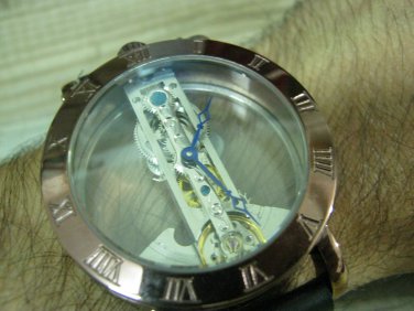 Men Women Bracelet Leather Wrap Wrist Cuff Watch Skeleton Mechanical Army watch