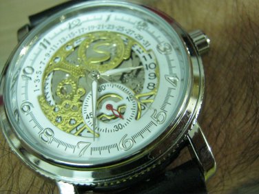 Men Women Bracelet Leather Wrap Wrist Cuff Watch Skeleton Mechanical Army watch