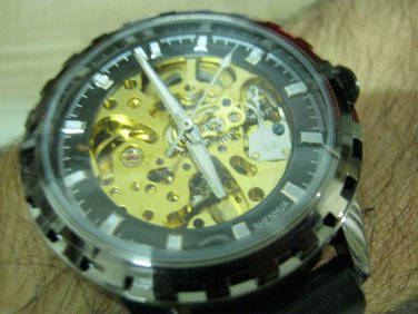 Men Women Bracelet Leather Wrap Wrist Cuff Watch Skeleton Mechanical Army watch