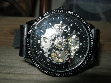 Men Women Bracelet Leather Wrap Wrist Cuff Watch Skeleton Mechanical Army watch