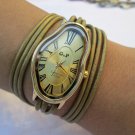 Elegant Wavy Time Warp silver Ladies Watch Dali Fluid Leather Wrap Watch-Wrist Watch
