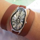 Salvador Dali Silver Fluid Leather Watch Brown Leather , Leather Watch band, Unisex Leather Watch