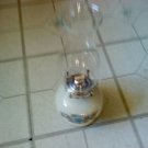 VINTAGE MILK BASE WITH FLOWERS AND  CLEAR GLASS  HURRICANE  TABLE LAMP