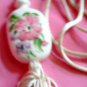 Avon white Porcelain Pendant hand Painted Flowers from 1980s with 28'' Cord