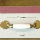 Belwith #P338-W ANTIQUE BRASS with White CERAMIC Cabinet Hart Shape Pull