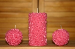 Rose pillar and rose ball candles 3 set. STUNNING! Intricate detail.