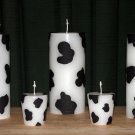 Cow Print Pillar Candles 5 Set. Triple scented wax