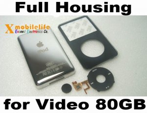Black Front Faceplate Fascia Housing Back Case Clickwheel for iPod 5th Gen Video 80GB