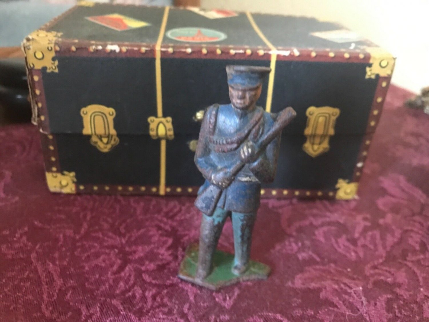 Antique Cast Iron Military Officer Blue Uniform