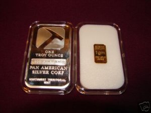 1 Gram GOLD Bullion Ingot Bar + 1 Troy Ounce SILVER Bar