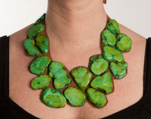 Green Stone and Brown Leather Necklace