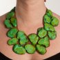 Green Stone and Brown Leather Necklace