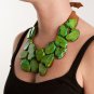 Green Stone and Brown Leather Necklace