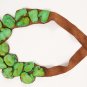 Green Stone and Brown Leather Necklace
