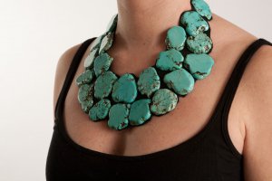 Turquoise and Black Leather Necklace