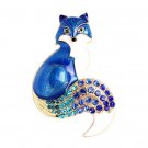 Chic Blue Enamel Fox Rhinestone Brooch Pendant
