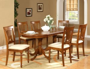9-PC Plainfield Oval Dining Room Table Set + 8 Chairs - Size: 42"x78" in Saddle Brown. SKU: PL9-SBR