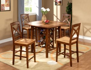 5-PC Napoli Square Counter Height set with Wine Rack-Espresso & Cinamon Finish.  SKU: NPL-ESP