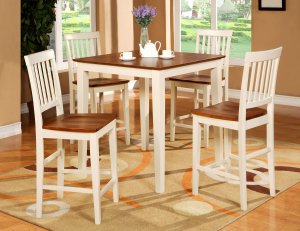 5-Piece Vernon Square Pub Table Set with 4 stools- in  Buttermilk & Cherry Finish.  SKU: VN5-WHI