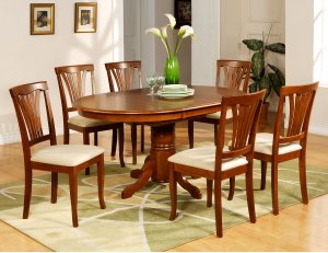 5-PC Avon Oval Dining Single Pedestal Table and 4 chairs in Saddle Brown Finish.   SKU: AV5-SBR