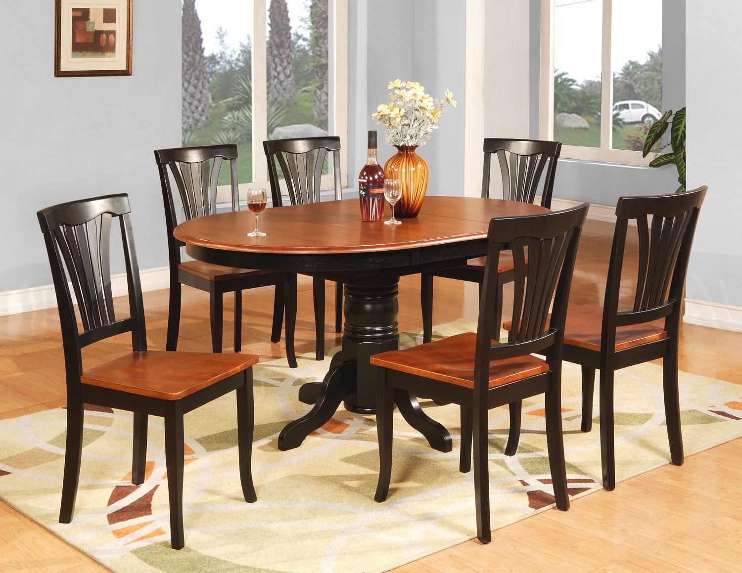 7-PC Avon Oval Dining Single Pedestal Table and 6 chairs in Black