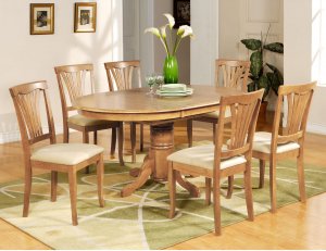 7-PC Avon Oval Dining Single Pedestal Table and 6 chairs in OAK Finish.   SKU: AV7-OAK