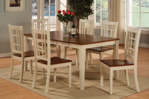7-PC Nicoli Dining Table set-Size 36&acirc;��X66&acirc;��-in Buttermilk & Saddle Brown Color. SKU: N7-WHI-W