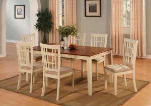 7-PC Nicoli Dining Table set-Size 36&acirc;��X66&acirc;��-in Buttermilk & Saddle Brown Color. SKU: N7-WHI-C