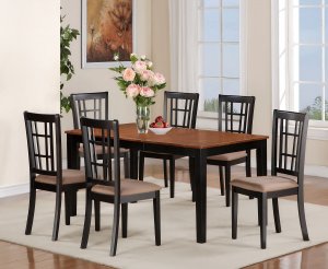 7-PC Nicoli Dining Table set-Size 36&acirc;��X66&acirc;��-in Black & Saddle Brown Color. SKU: N7-BLK-C