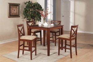 5-PC Square  Pub Height Table Set size 36"x36"- in Dark Brown Finish. SKU: PB5-BRN-C