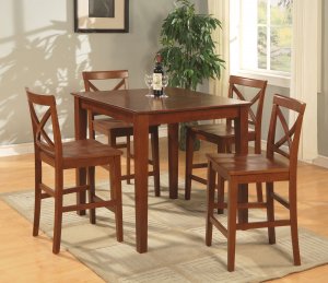 5-PC Square  Pub Height Table Set size 36"x36"- in Dark Brown Finish. SKU: PB5-BRN-W