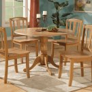 5-Piece Dublin dinette kitchen  42” diameter round table & 4 chairs in Oak Finish.   SKU: D5-OAK