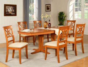 Ellington 7-Pc  Dining Table Set- 40&acirc;��X82&acirc;�� - extension leaf- in light cherry.  SKU: EL7-CHR