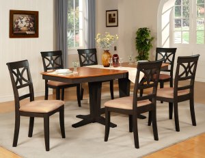 Ellington 7-Pc Dining Table Set-40&acirc;��X82&acirc;��-extension leaf- in Black & Cherry.  SKU: EL7-BLK-C