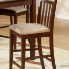 2 East West counter height stools with upholstered or wood seat in Mahogany finish.