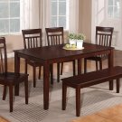6PC DINING ROOM DINETTE KITCHEN SET 36"X60" TABLE 4 CHAIRS & BENCH IN MAHOGANY-SKU C6SB-MAH-W