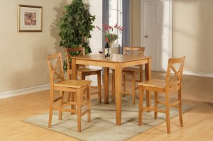 3-Piece Square Pub Height Table Set size 36"x36"- in Red Oak Finish.  SKU: PB3-OAK-W