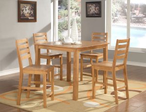 Cafe 3-PC Square Gathering Pub Counter Height Table Set-Size: 42"x42" in OAK.  SKU:CF3-OAK