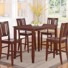 5PC RECTANGULAR COUNTER HEIGHT SET 30"X48" TABLE AND 4 WOODEN SEAT CHAIRS. SKU: BU5-WC-MAH