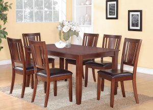 DUDLEY 7PC RECTANGULAR DINING DINETTE SET TABLE AND 6 FAUX LEATHER SEAT CHAIRS. SKU: DU7-LC-MAH