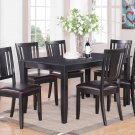 DUDLEY 7PC RECTANGULAR DINING DINETTE SET TABLE AND 6 FAUX LEATHER SEAT CHAIRS. SKU: DU7-LC-BLK