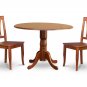 3-Piece Dublin dinette kitchen  42” diameter round table & 2 chairs in Brown Finish.SKU:DAV3-SBR-W